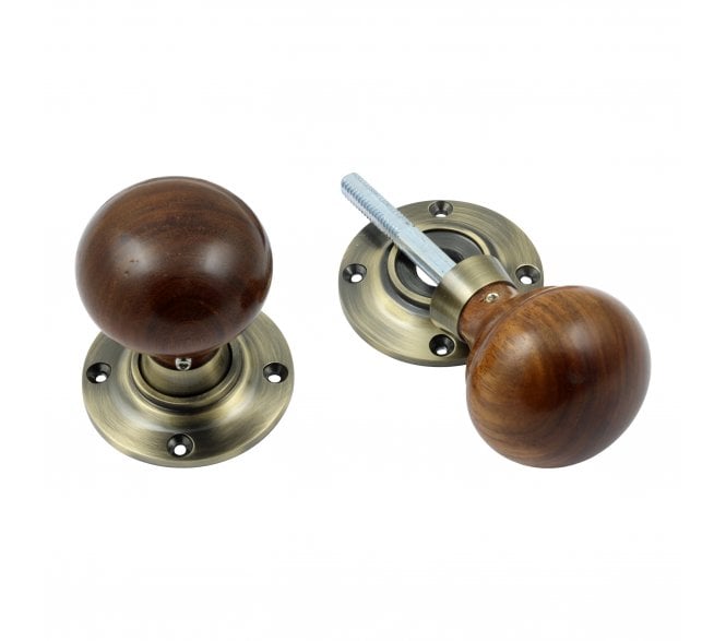 Prima XL2035 Mushroom Mortice/Rim Knob Set - Rosewood & Antique Brass