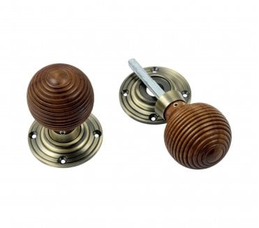 Prima XL2036 Beehive Mortice/Rim Knob Set - Rosewood & Antique Brass
