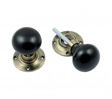 Prima XL2037 Mushroom Mortice/Rim Knob Set - Ebony & Antique Brass