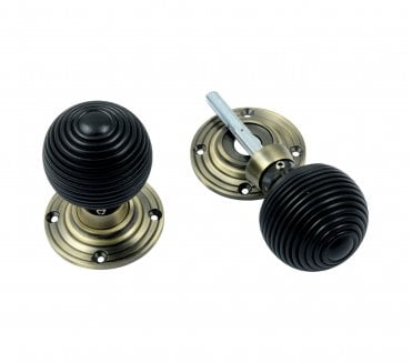Prima XL2038 Beehive Mortice/Rim Knob Set - Ebony & Antique Brass
