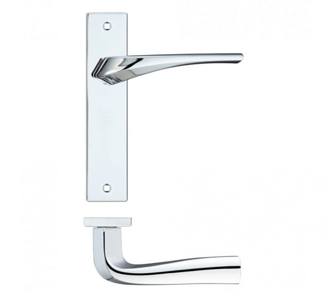 Rosso Maniglie Aries Lever Handles On Backplate - Polished Chrome