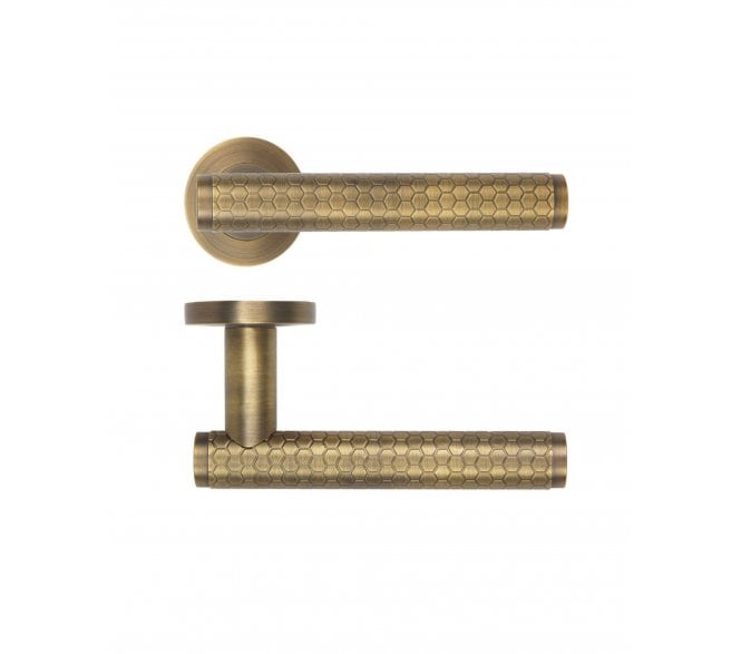 Rosso Maniglie Favo Lever On Round Rose - Antique Brass