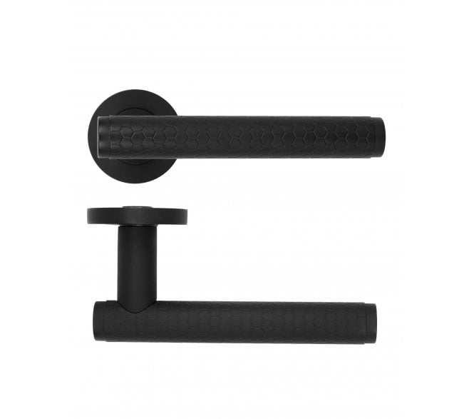 Rosso Maniglie Favo Lever On Round Rose - Oscuro Matt Black