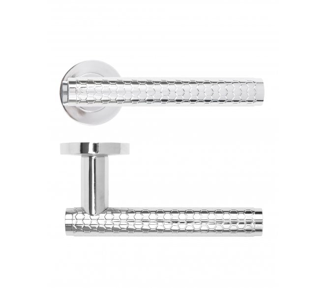 Rosso Maniglie Favo Lever On Round Rose - Polished Chrome