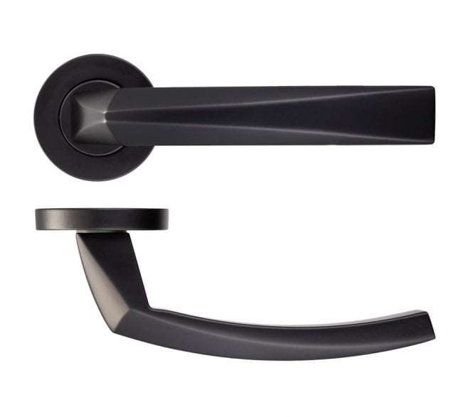 Rosso Maniglie Hydra Door Handles On Round Rose - Matt Black