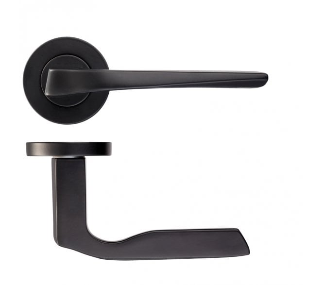 Rosso Maniglie Lyra Door Handles On Round Rose - Matt Black