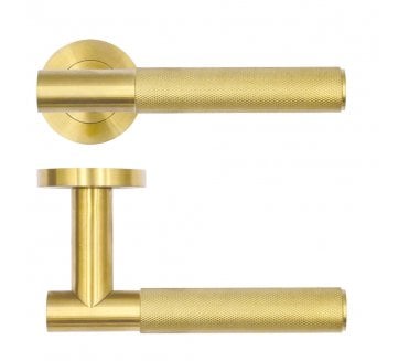 Rosso Tecnica RT060 Orta Knurled Door Handles on Rose - PVD Satin Brass