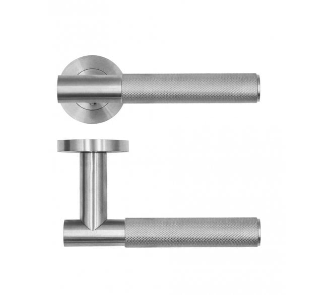 Rosso Tecnica RT060 Orta Knurled Door Handles on Rose - Satin Stainless Steel