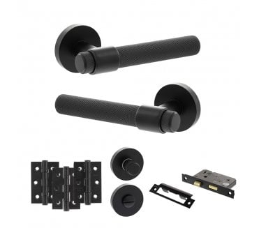 Senza Pari Andretta Door Handle Bathrom Pack (3 Ball Bearing Hinges x3) - Matt Black