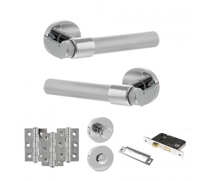 Senza Pari Andretta Door Handle Bathrom Pack (3 Ball Bearing Hinges x3) - Polished Chrome