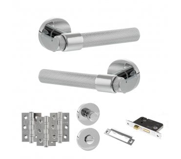 Senza Pari Andretta Door Handle Bathrom Pack (3 Ball Bearing Hinges x3) - Polished Chrome