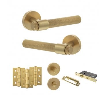 Senza Pari Andretta Door Handle Bathroom Pack (3 Ball Bearing Hinges x3) - Satin Brass