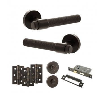 Senza Pari Andretta Door Handle Bathrom Pack (3 Ball Bearing Hinges x3) - Urban Dark Bronze