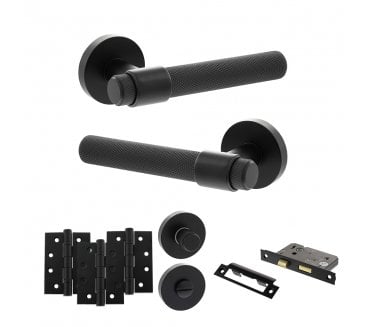 Senza Pari Andretta Door Handle Bathroom Pack (4 Fire Rated Hinges x3) - Matt Black