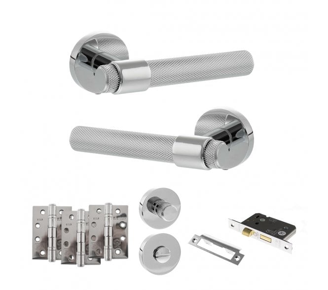 Senza Pari Andretta Door Handle Bathroom Pack (4 Fire Rated Hinges x3) - Polished Chrome