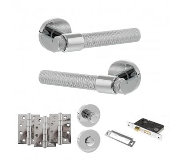 Senza Pari Andretta Door Handle Bathroom Pack (4 Fire Rated Hinges x3) - Polished Chrome