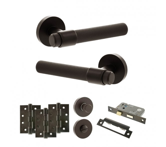 Senza Pari Andretta Door Handle Bathroom Pack (4 Fire Rated Hinges x3) - Urban Dark Bronze