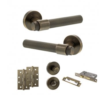 Senza Pari Andretta Door Handle Bathroom Pack (4 Slim Knuckle Hinges x2) - Antique Brass