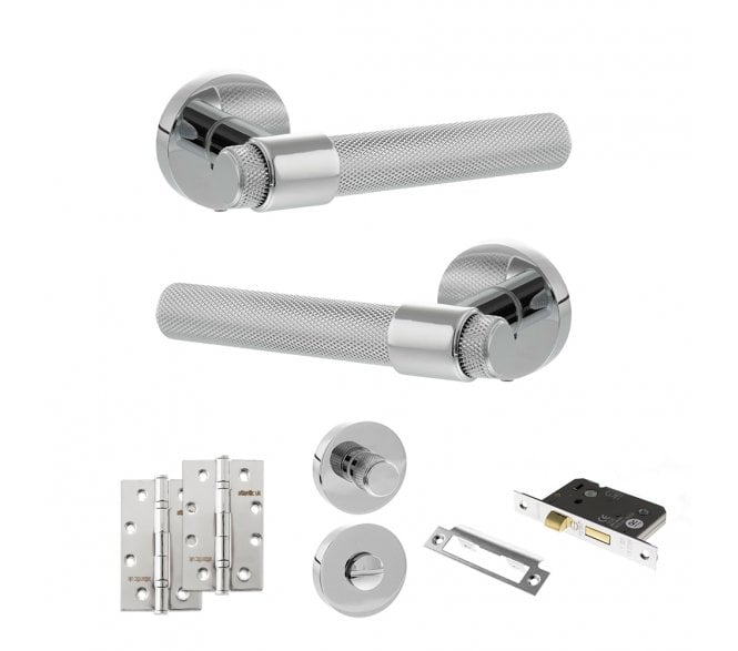 Senza Pari Andretta Door Handle Bathroom Pack (4 Slim Knuckle Hinges x2) - Polished Chrome