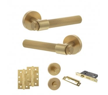Senza Pari Andretta Door Handle Bathroom Pack (4 Slim Knuckle Hinges x2) - Satin Brass