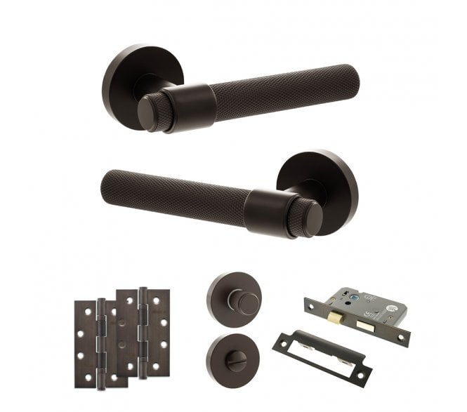 Senza Pari Andretta Door Handle Bathroom Pack (4 Slim Knuckle Hinges x2) - Urban Dark Bronze