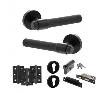 Senza Pari Andretta Door Handle Euro Profile Lock Pack (3 Ball Bearing Hinges x3) - Matt Black