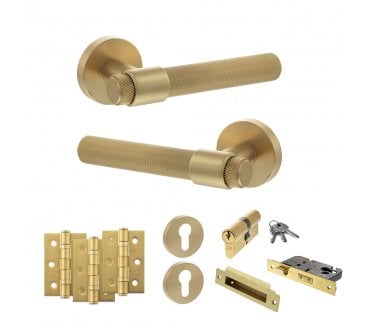 Senza Pari Andretta Door Handle Euro Profile Lock Pack (3 Ball Bearing Hinges x3) - Satin Brass