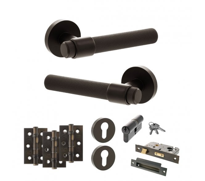 Senza Pari Andretta Door Handle Euro Profile Lock Pack (3 Ball Bearing Hinges x3) - Urban Dark Bronze