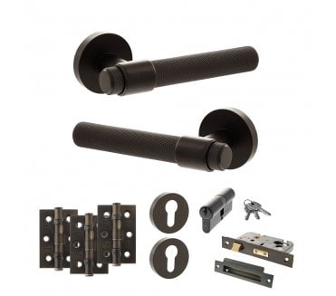 Senza Pari Andretta Door Handle Euro Profile Lock Pack (3 Ball Bearing Hinges x3) - Urban Dark Bronze