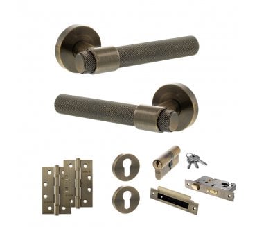 Senza Pari Andretta Door Handle Euro Profile Lock Pack (4 Slim Knuckle Hinges x2) - Antique Brass