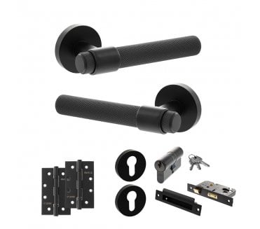 Senza Pari Andretta Door Handle Euro Profile Lock Pack (4 Slim Knuckle Hinges x2) - Matt Black