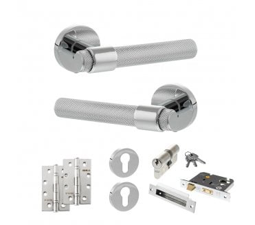 Senza Pari Andretta Door Handle Euro Profile Lock Pack (4 Slim Knuckle Hinges x2) - Polished Chrome