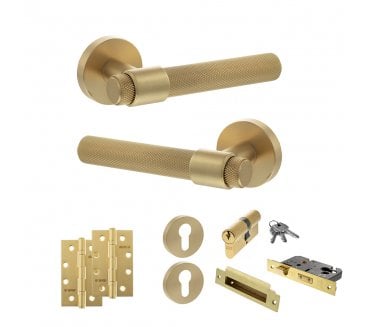 Senza Pari Andretta Door Handle Euro Profile Lock Pack (4 Slim Knuckle Hinges x2) - Satin Brass