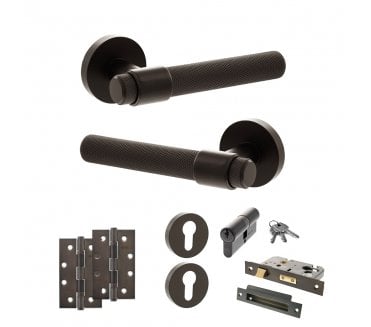 Senza Pari Andretta Door Handle Euro Profile Lock Pack (4 Slim Knuckle Hinges x2) - Urban Dark Bronze