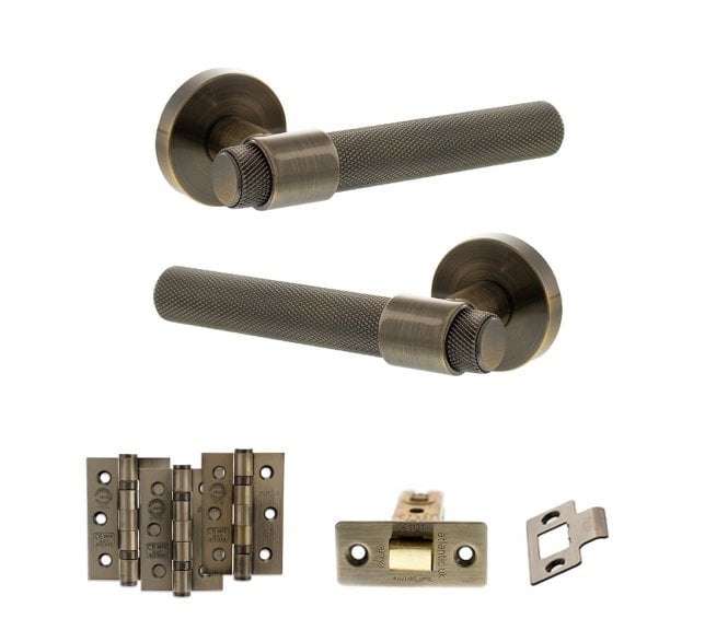 Senza Pari Andretta Door Handle Latch Pack (3 Ball Bearing Hinges x3) - Antique Brass