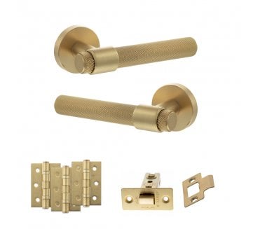 Senza Pari Andretta Door Handle Latch Pack (3 Ball Bearing Hinges x3) - Satin Brass