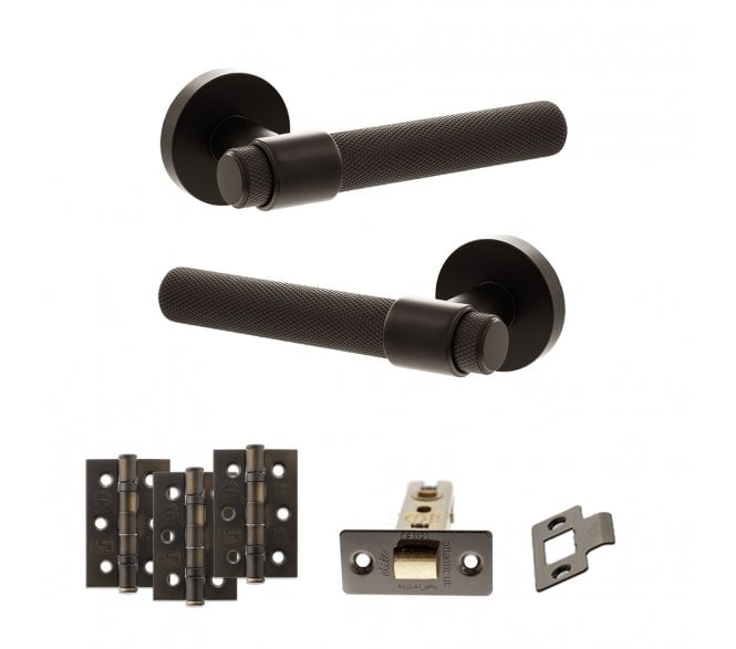 Senza Pari Andretta Door Handle Latch Pack (3 Ball Bearing Hinges x3) - Urban Dark Bronze