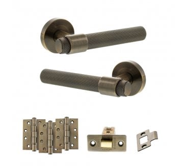 Senza Pari Andretta Door Handle Latch Pack (4 Fire Rated Hinges x3) - Antique Brass