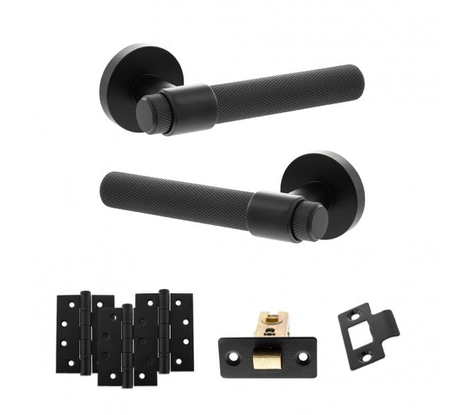 Senza Pari Andretta Door Handle Latch Pack (4 Fire Rated Hinges x3) - Matt Black