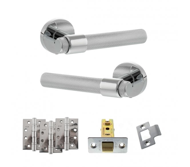Senza Pari Andretta Door Handle Latch Pack (4 Fire Rated Hinges x3) - Polished Chrome