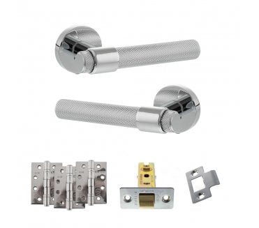 Senza Pari Andretta Door Handle Latch Pack (4 Fire Rated Hinges x3) - Polished Chrome