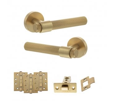 Senza Pari Andretta Door Handle Latch Pack (4 Fire Rated Hinges x3) - Satin Brass