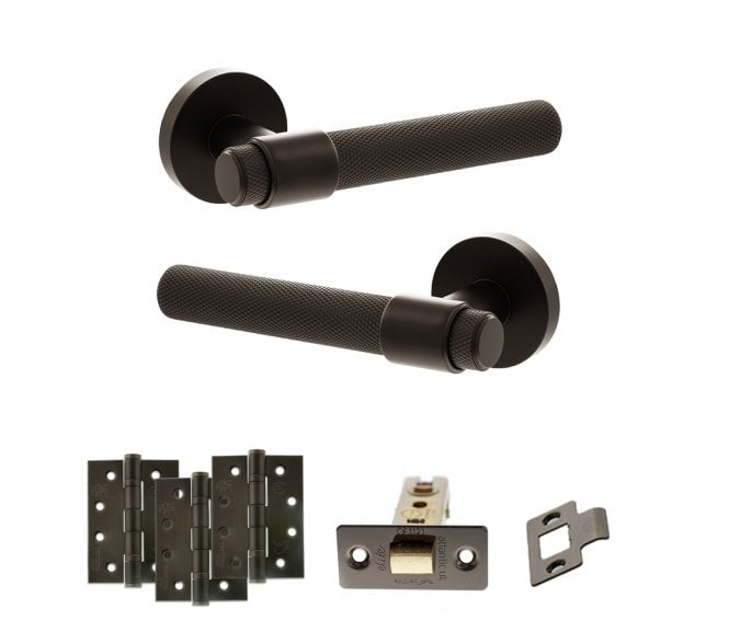 Senza Pari Andretta Door Handle Latch Pack (4 Fire Rated Hinges x3) - Urban Dark Bronze
