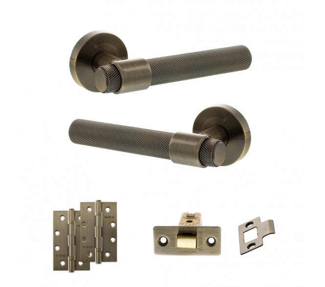 Senza Pari Andretta Door Handle Latch Pack (4 Slim Knuckle Hinges x2) - Antique Brass