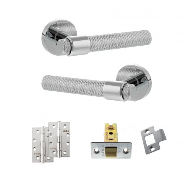 Senza Pari Andretta Door Handle Latch Pack (4 Slim Knuckle Hinges x2) - Polished Chrome