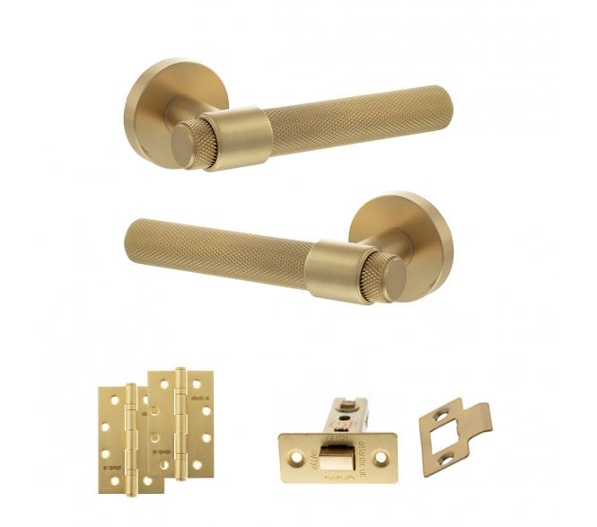 Senza Pari Andretta Door Handle Latch Pack (4 Slim Knuckle Hinges x2) - Satin Brass