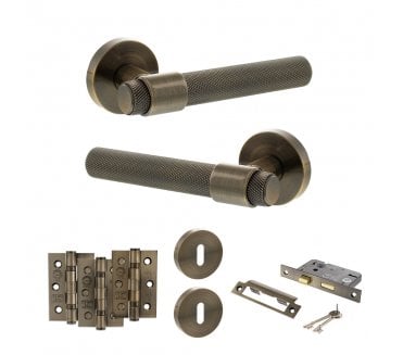 Senza Pari Andretta Door Handle Lock Pack (3 Ball Bearing Hinges x3) - Antique Brass