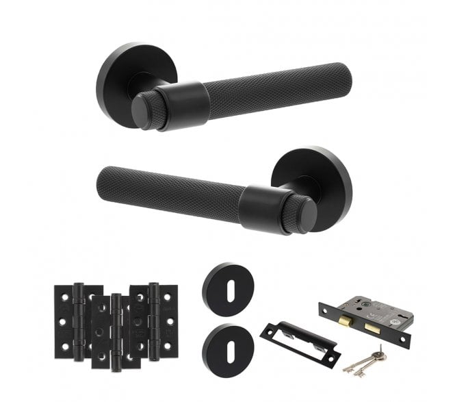 Senza Pari Andretta Door Handle Lock Pack (3 Ball Bearing Hinges x3) - Matt Black