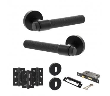 Senza Pari Andretta Door Handle Lock Pack (3 Ball Bearing Hinges x3) - Matt Black