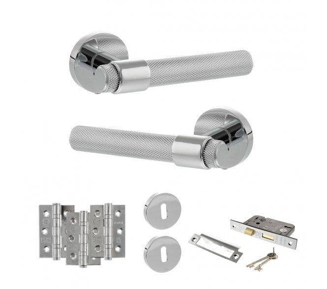 Senza Pari Andretta Door Handle Lock Pack (3 Ball Bearing Hinges x3) - Polished Chrome